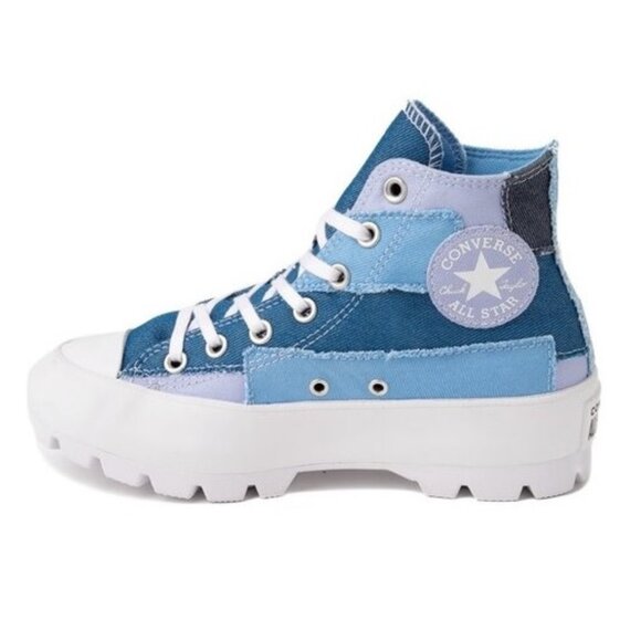 Rare Converse Chuck Taylor Denim Patchwork Lugged Hightop Sneaker - 9 Women - Picture 1 of 12